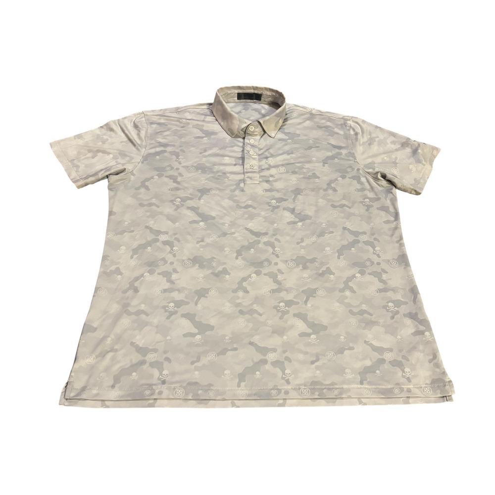 G/FORE‎ Mens Camo Skull Crossbones Performance Golf Polo Shirt Gray XL
